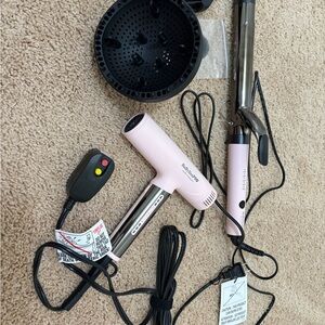 Babyliss Pro pink 1.25” extended curling iron and hairdryer dryer